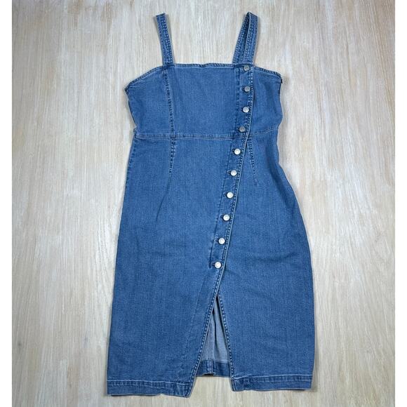 Vero Moda Blue Denim Button Front Sleeveless Bodycon Summer Midi Dress Large - Picture 1 of 12